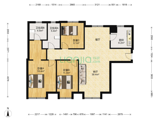 万科金域长春 3室1厅2卫 128平方