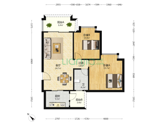 凯茵新城01区棕榈湾 2室1厅1卫 81平方