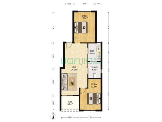 保亿丽景英郡 2室1厅1卫 92平方