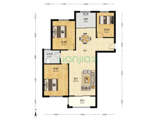 吉祥水岸 3室1厅1卫 130平方