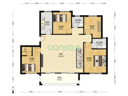 石榴悦兰湾 4室1厅2卫 132平方