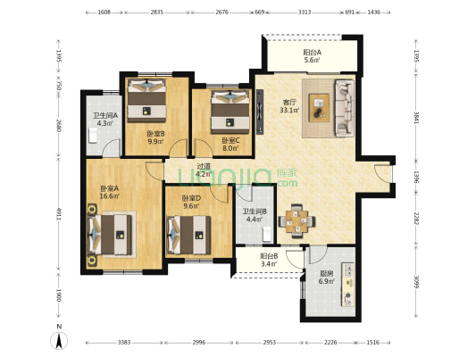 花溪欣苑小区 4室1厅2卫 140平方