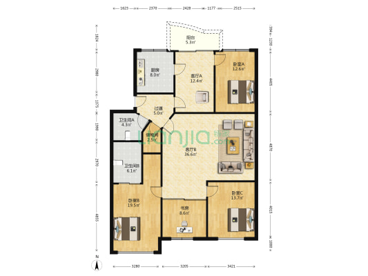 周家桥小区 4室2厅2卫 158平方