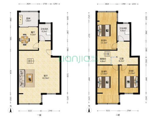 富春花园 3室2厅2卫 144平方