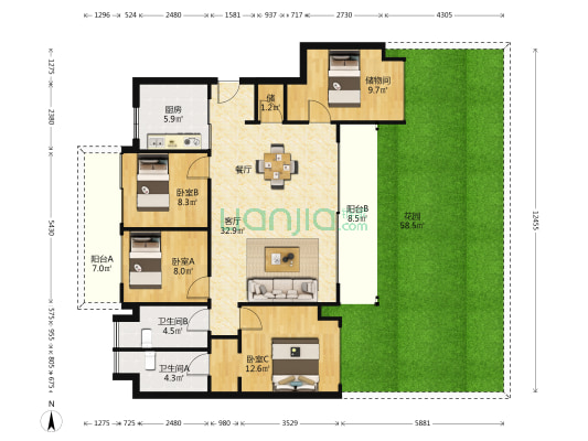 中海十里观澜 3室1厅2卫 106平方