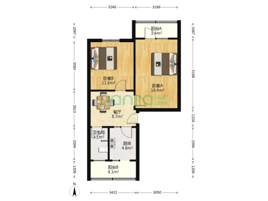双林二巷1号 2室1厅1卫 58平方