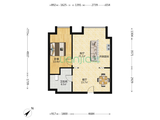 凤凰国际 1室2厅1卫 73平方