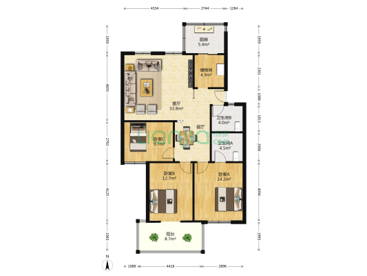 人事局宿舍楼 3室1厅2卫 108平方