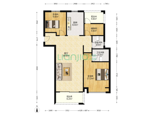 雅居乐春森湖畔西区 2室1厅2卫 131平方