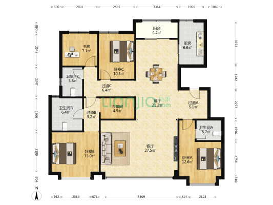 紫薇.华发CID中央首府.云璟时光 4室2厅3卫 164平方