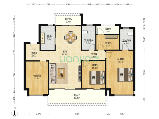 美的云樾 3室1厅2卫 143平方