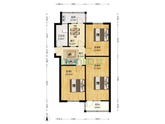 化工第四小区 3室2厅1卫 85平方