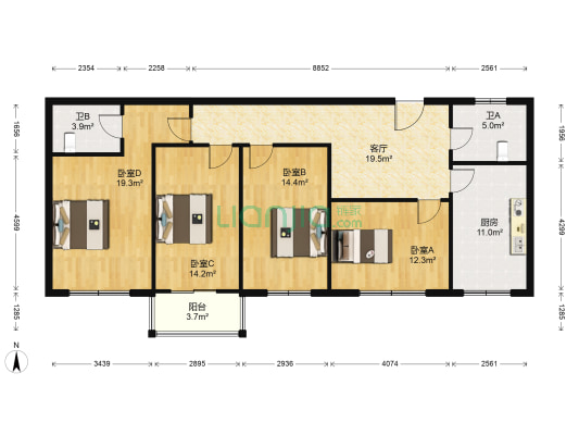 五行嘉园 4室1厅2卫 139平方