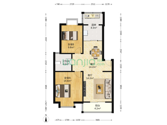 天兴都市花园 2室2厅1卫 91平方