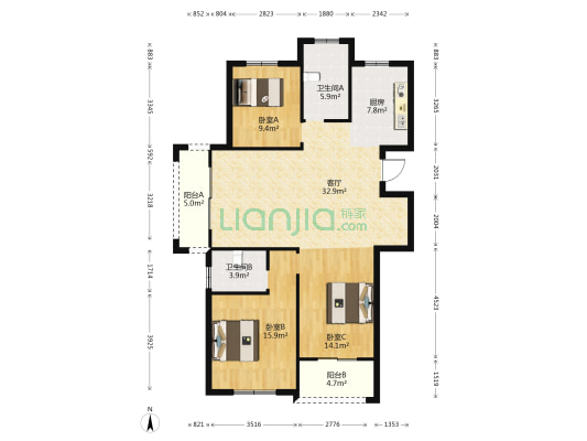 中地·镜水湾 3室1厅2卫 130平方