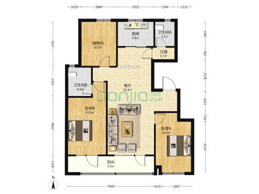 金基皓樾府 2室1厅2卫 122平方