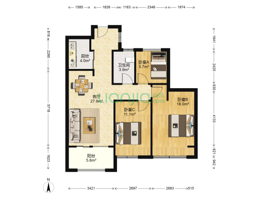 德信泊林春天 3室1厅1卫 88平方