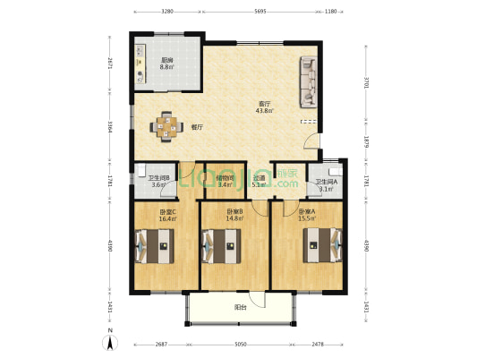 中山北路375号 3室1厅2卫 137平方