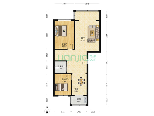 台北阳光 2室2厅1卫 99平方