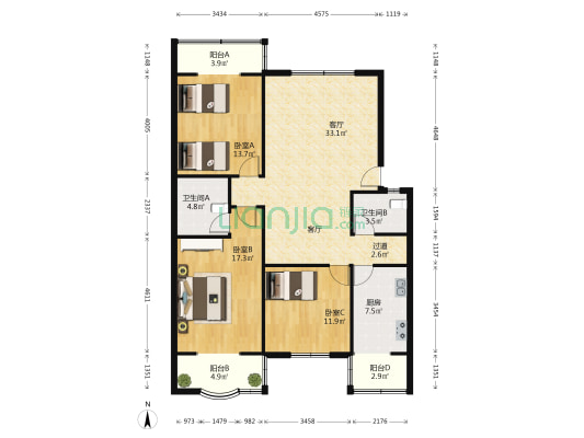 驿村苑 3室1厅2卫 128平方
