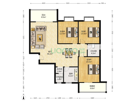 翠碧山莊 3室1厅3卫 130平方