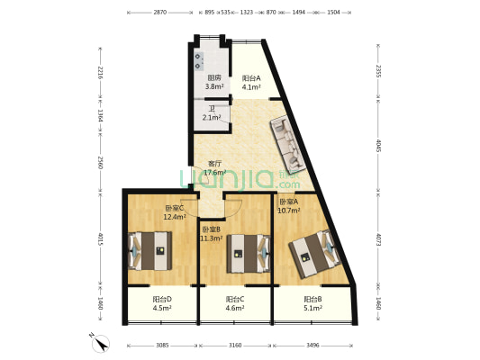 银沙北街58号院 3室1厅1卫 88平方