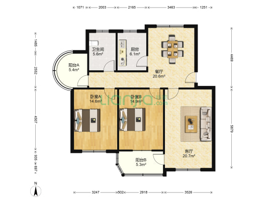 安定新村 2室2厅1卫 105平方