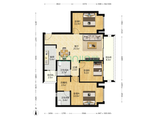 绿地公园里B组团 3室1厅2卫 106平方