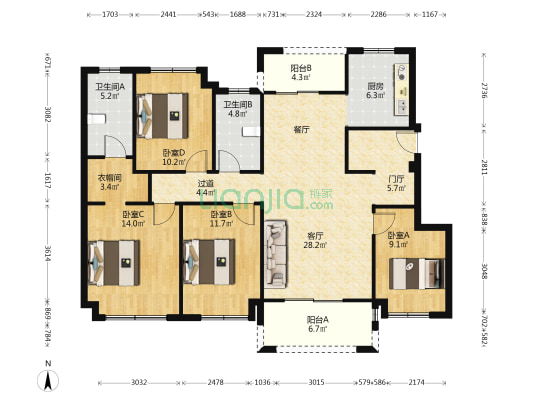 凤凰源著 4室1厅2卫 128平方