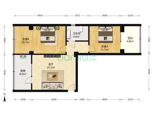 中行城关支行家属院（颜家沟） 2室1厅1卫 85平方