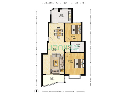 兴和苑 2室1厅1卫 101平方