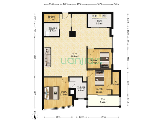 元隆山庄 3室1厅2卫 126平方