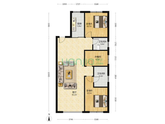 汇智悦墅湾 2室1厅2卫 125平方