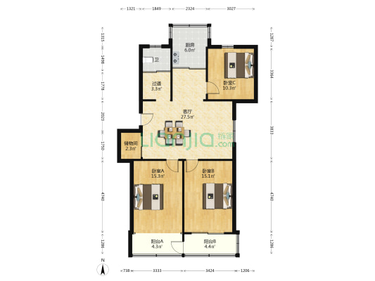 前景花苑 3室1厅1卫 105平方