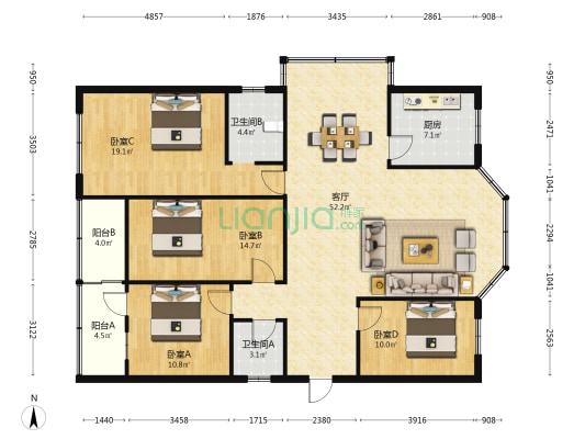 滨江北路 4室1厅2卫 160平方