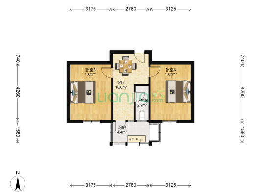 谈固小区 2室1厅1卫 56平方