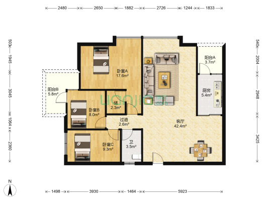第一海岸 3室1厅1卫 118平方