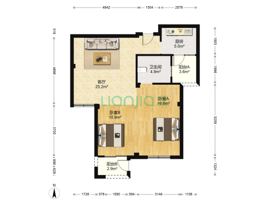 宁南桂苑 2室1厅1卫 87平方