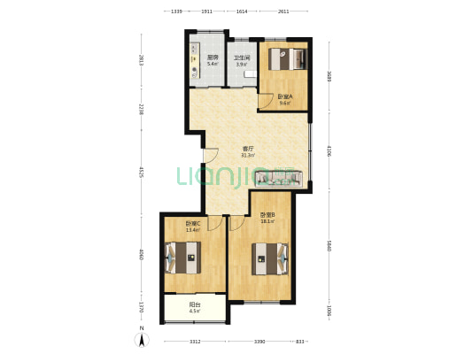 御景尊园 3室1厅1卫 223平方