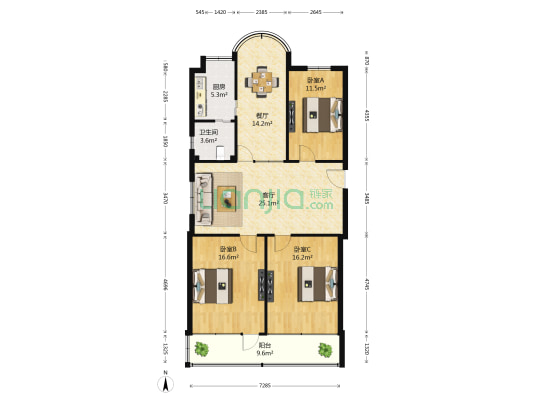 永外正街电力局宿舍 3室2厅1卫 105平方