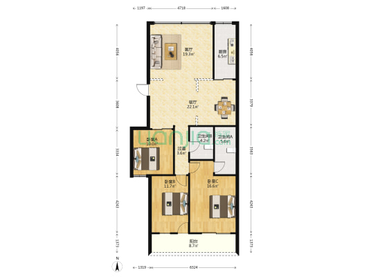 梦之园 3室2厅2卫 130平方