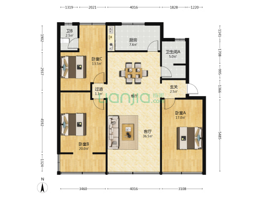 龙灯山路一段12号 3室1厅2卫 124平方