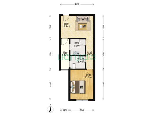 十里景秀二期 1室1厅1卫 57平方