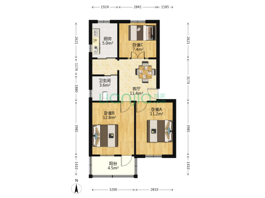 保俶北路29号 3室1厅1卫 68平方