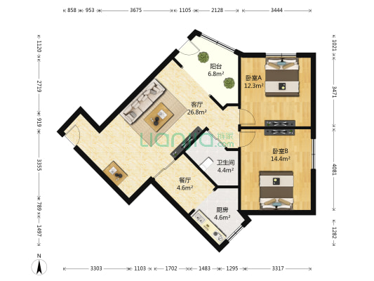 百花教师苑 2室2厅1卫 85平方