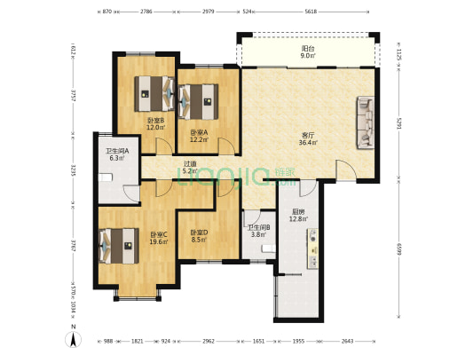置悦城 湖山别郡D区 4室1厅2卫 156平方