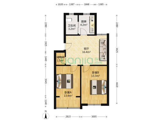 和睦公寓 2室1厅1卫 64平方