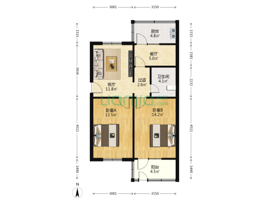 西办家属院 2室2厅1卫 77平方