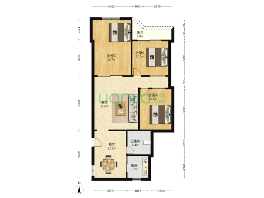 鑫和大厦 3室2厅1卫 109平方