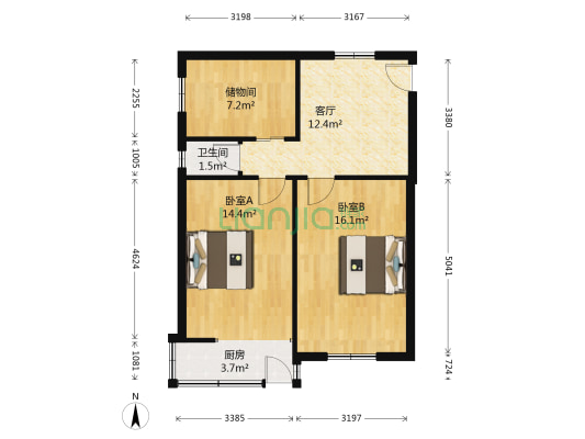 制锦市铜元局前街2号 2室1厅1卫 76平方